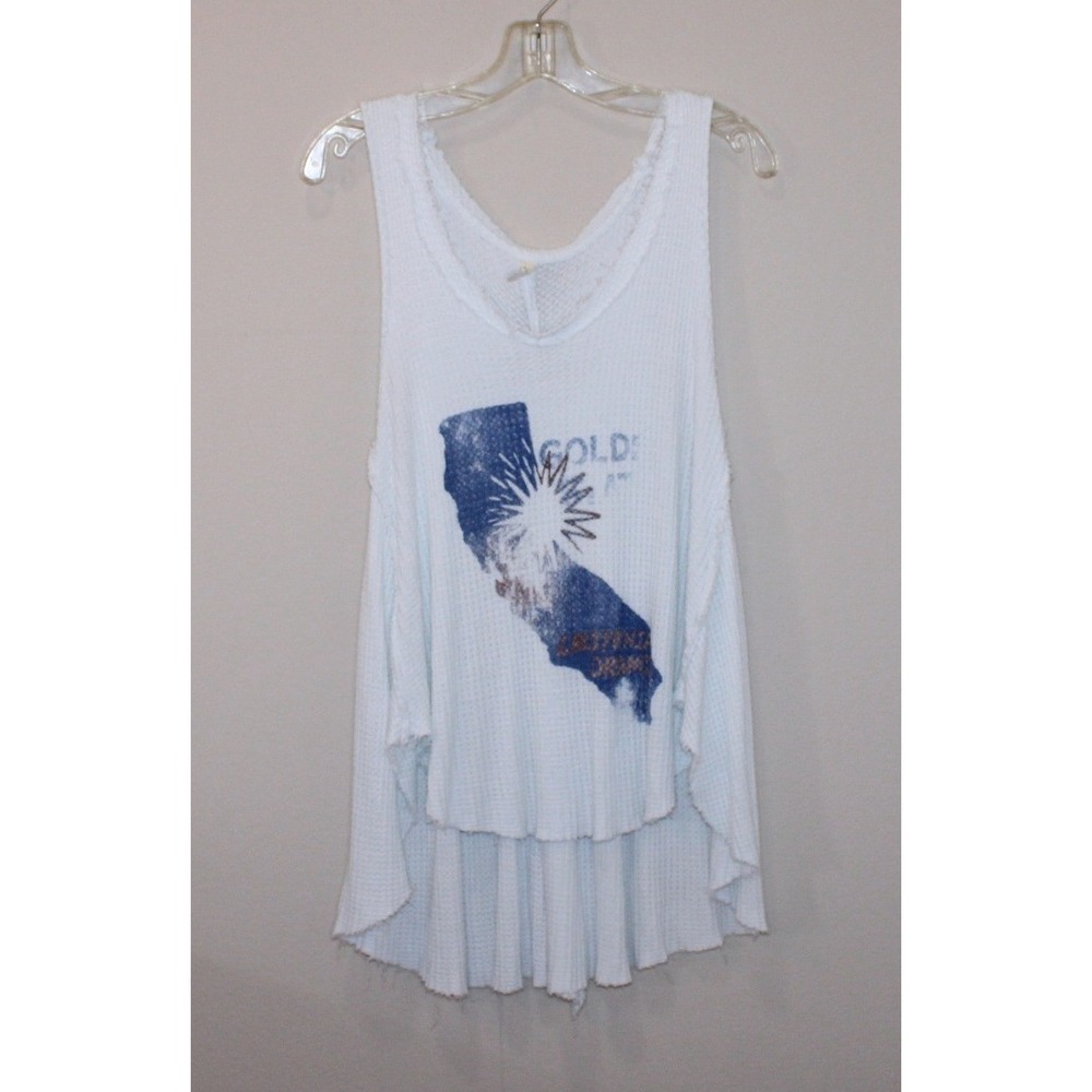 Free People California graphic thermal tank top Size S high low hem raw edge